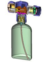 Child safe hose-end sprayer package concept layout – section view of CAD solid model.